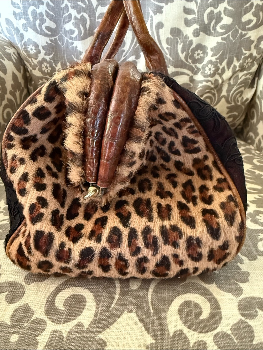 Clever Carriage Company Boho Denim & Croc with Lace & carpet bag style Handbag - Picture 3 of 16
